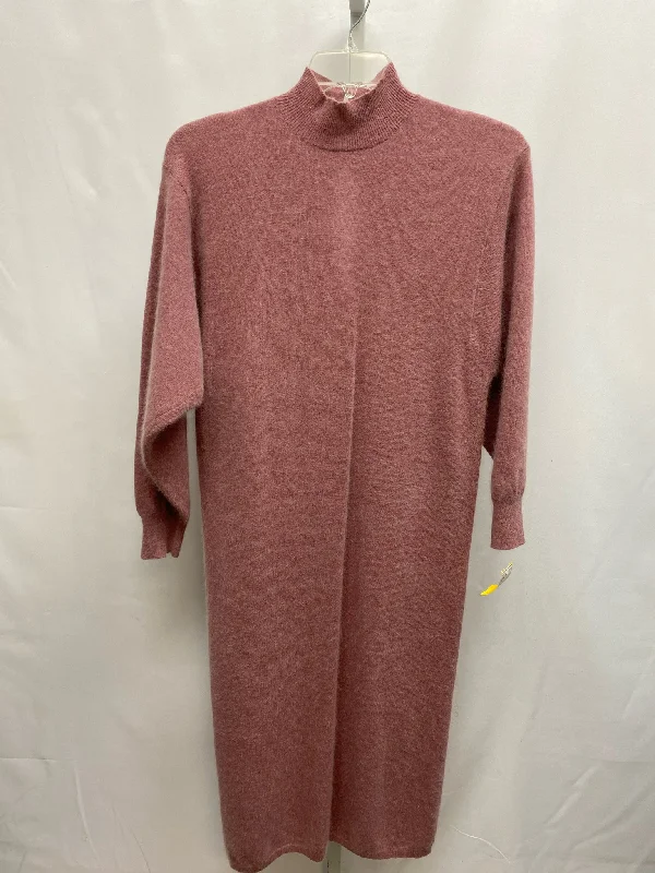 Ellen Tracy Size Medium Rose Sweater Dress Turtle Neck Boat Neck Asymmetrical Neck