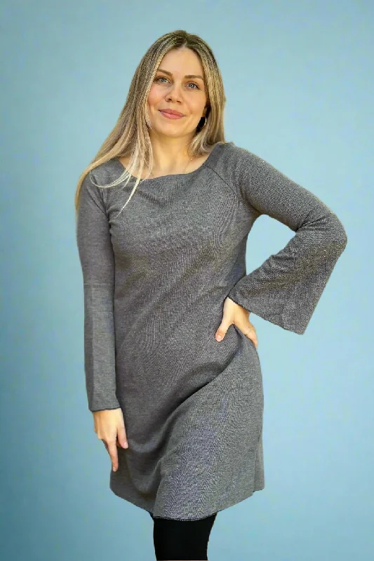 Grey Bell Sleeve Sweater Dress Wool Sweater Cotton Sweater Cashmere Sweater
