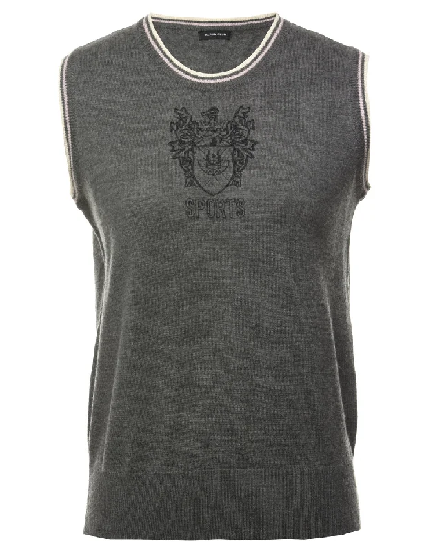 Grey Sweater Vest - M Cashmere Blend Cotton Blend Poly Blend