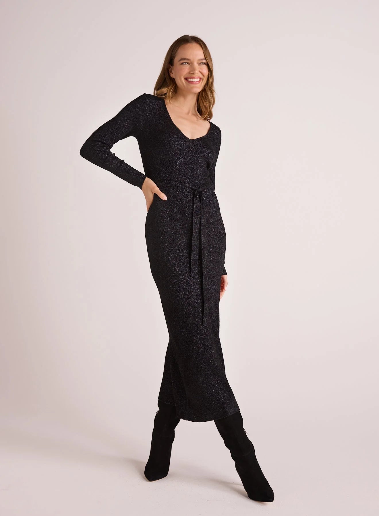 Maxi Sweater Dress | Black Metallic Nylon Fabric Polyester Fabric Spandex Fabric