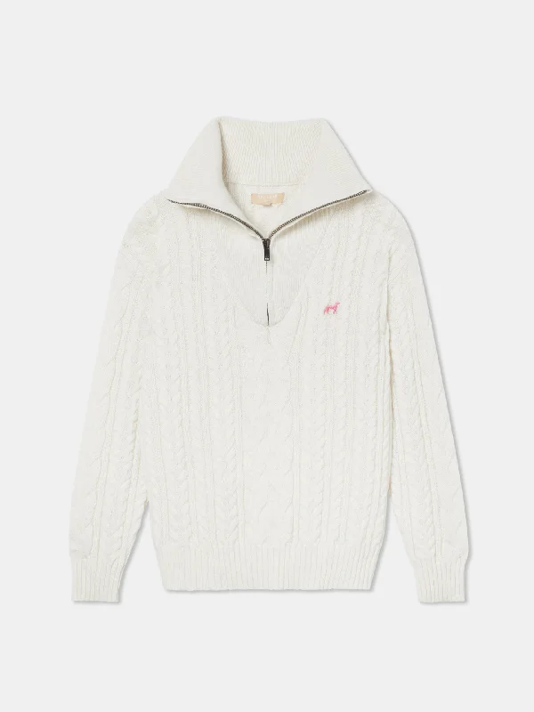Long Sleeves Cable Knit Half-Zip Sweater Plaid Sweater Polka Dot Checkered