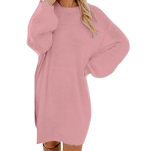 LOPILY Women's Sweater Dress Loose Dress Autumn Winter Warm Casual Shift Dress Solid Color Pin-Tuck Dress Plus Size Knit Pencil Dress Terry Terry Cloth Terry Knit