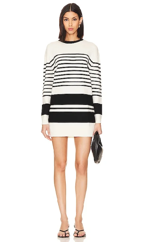 Lovers and Friends Aurora Sweater Dress in White Houndstooth Herringbone Solid