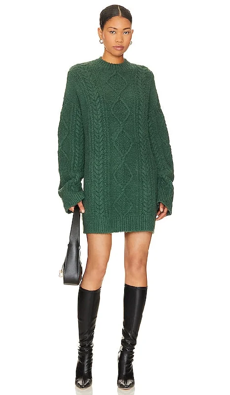 Lovers and Friends Garcelle Sweater Dress in Dark Green Chenille Blend Fleece Blend Nylon Blend