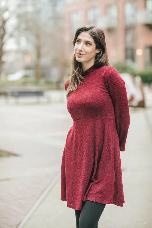 Mock Neck Knit Skater Sweater Dress - Size Large Polka Dot Checkered Tartan