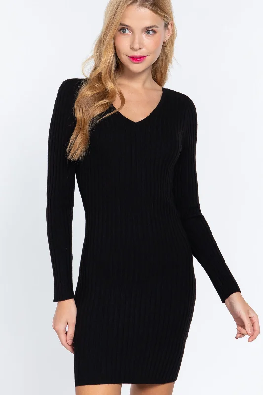 Rib Knit Long Sleeve Fitted Sweater Dress Knit Fabric Woven Fabric Fleece Fabric