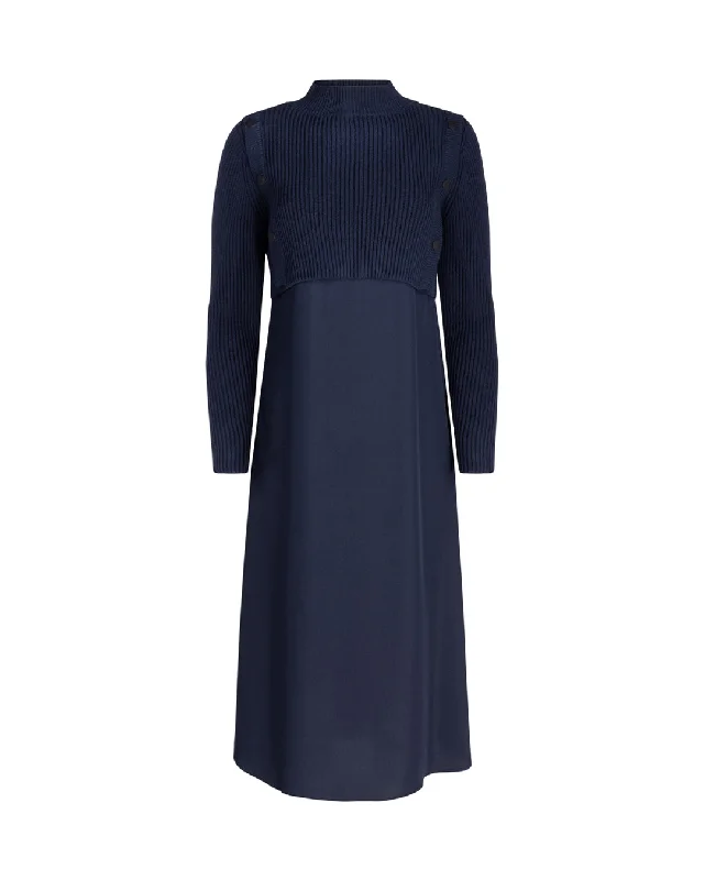 Ribbed Overlay Sweater Maxi Dress Casual Formal Business
