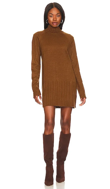 Sanctuary The Sweater Mini Dress in Cognac Mesh Blend Leather Blend Suede Blend