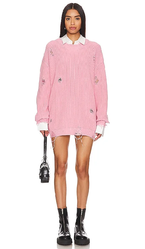 SER.O.YA Chloe Sweater Dress in Pink Lace Blend Ribbed Blend Corduroy Blend