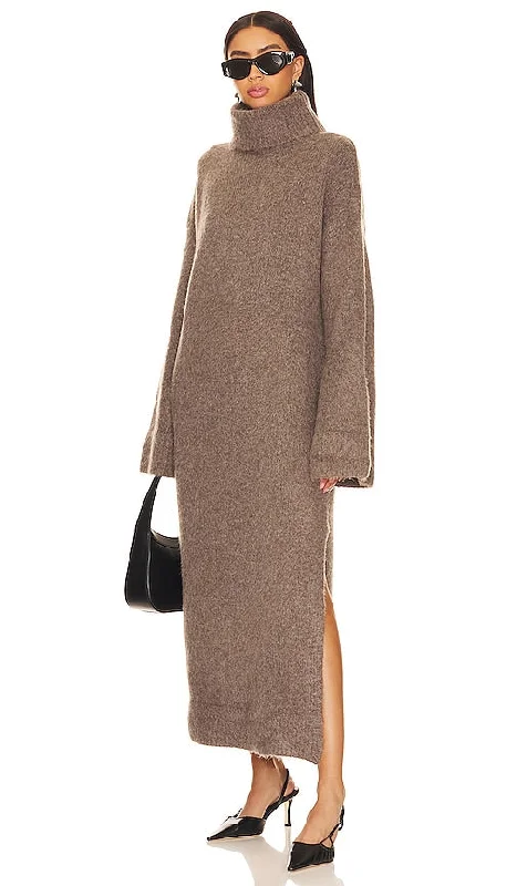 SNDYS Willow Sweater Dress in Grey Collared Crew Neck Turtle Neck