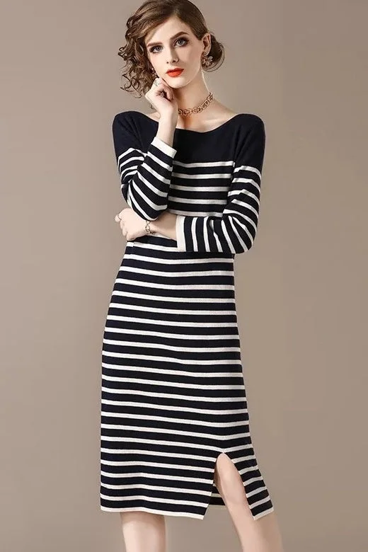 Stripe Sweater Dress Denim Fabric Leather Fabric Suede Fabric