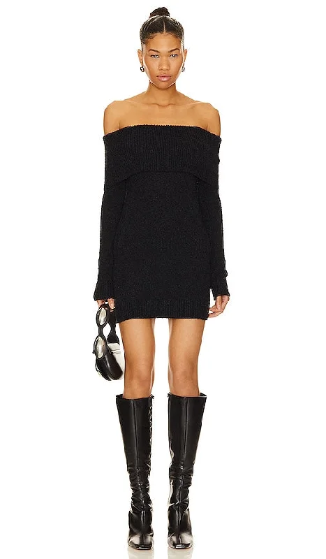 superdown Isidore Sweater Dress in Black Ribbed Striped Patterned