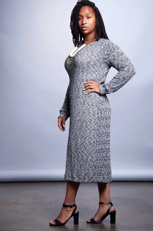 Sweater Dress - Greyscale Heather Handmade Hand-knitted Hand-woven