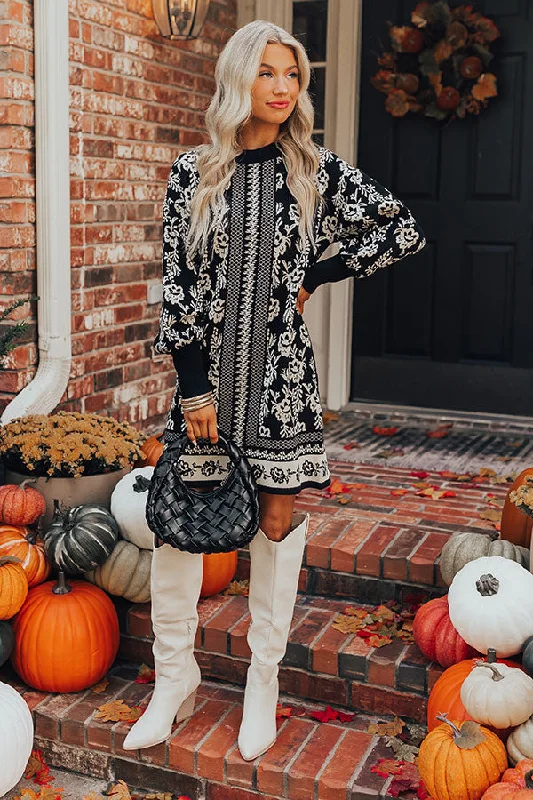 Sweetest Smile Floral Sweater Dress in Black Velvet Chenille Corduroy