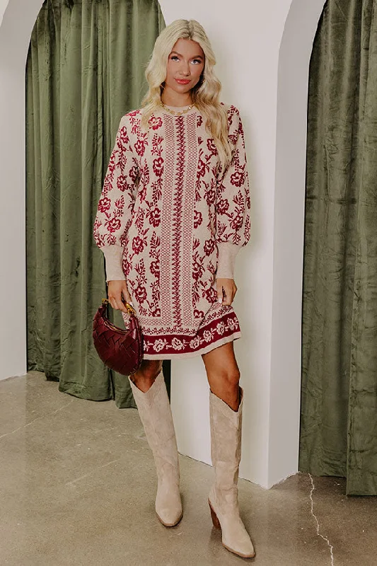 Sweetest Smile Floral Sweater Dress in Iced Latte Seamless Knitted Crochet