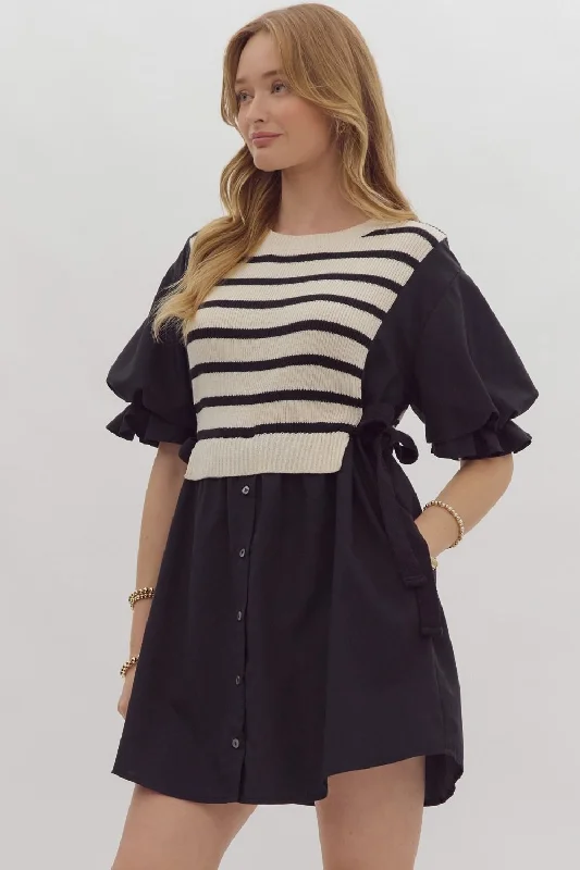 Twofer Black Stripe Sweater Dress Sweater Knitwear Pullover