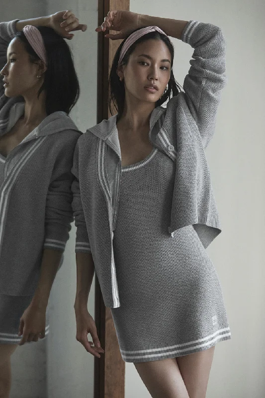 Tennis Club Sweater Knit Dress - Athletic Heather Grey/White Soft Cozy Warm